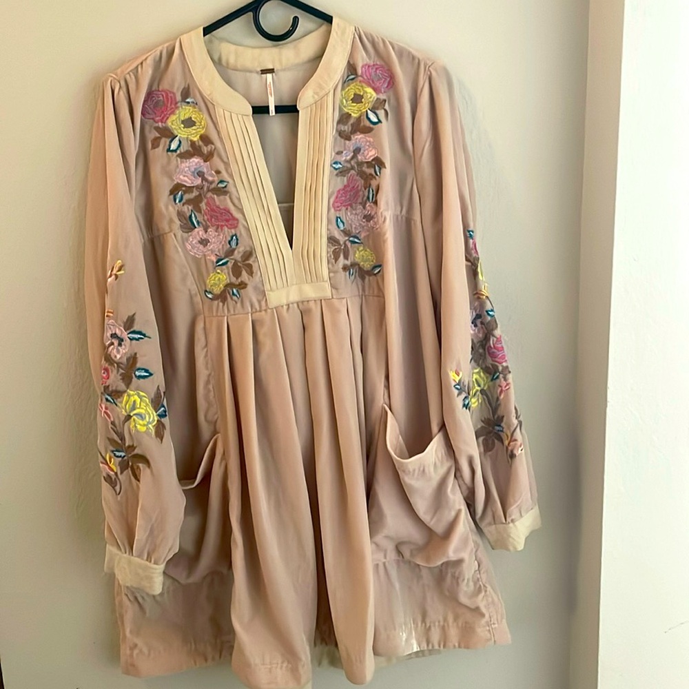 Free People flowy embroidered knee-length dress